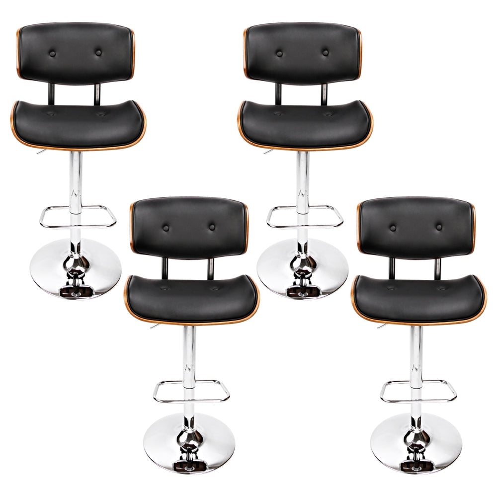 NNEDSZ Artiss 4x Bar Stools Gas Lift Leather Black-2