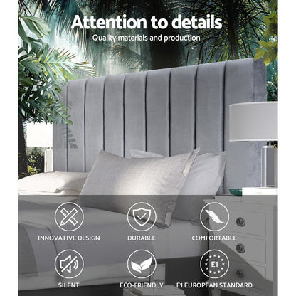 NNEDSZ Double Size Bed Head Headboard Bedhead Bed Frame Base VELA Grey Fabric-2