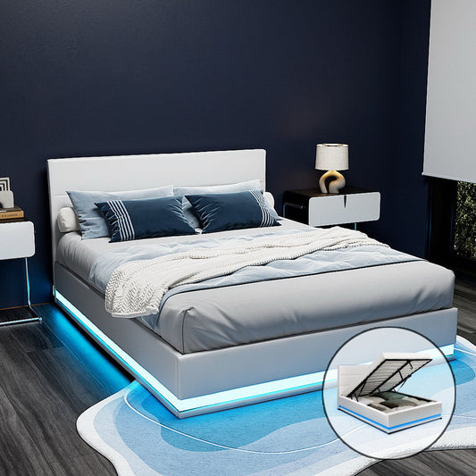 NNEDSZ Artiss Bed Frame Double Size LED Gas Lift White LUMI-0