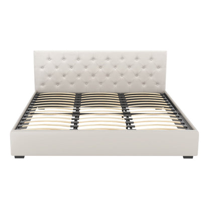 NNEDSZ Artiss Bed Frame King Size Gas Lift Beige VILA-2