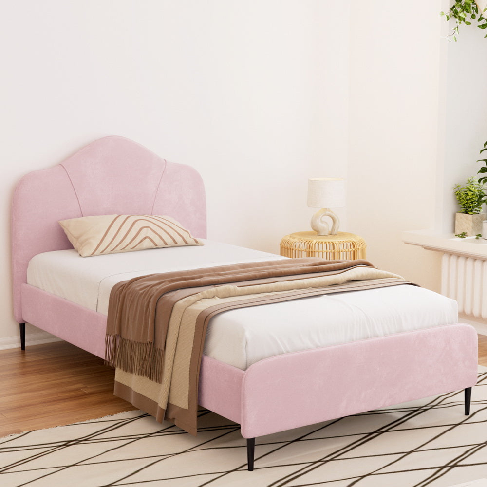 NNEDSZ Artiss Bed Frame King Single Size Velvet Pink OLAN-0