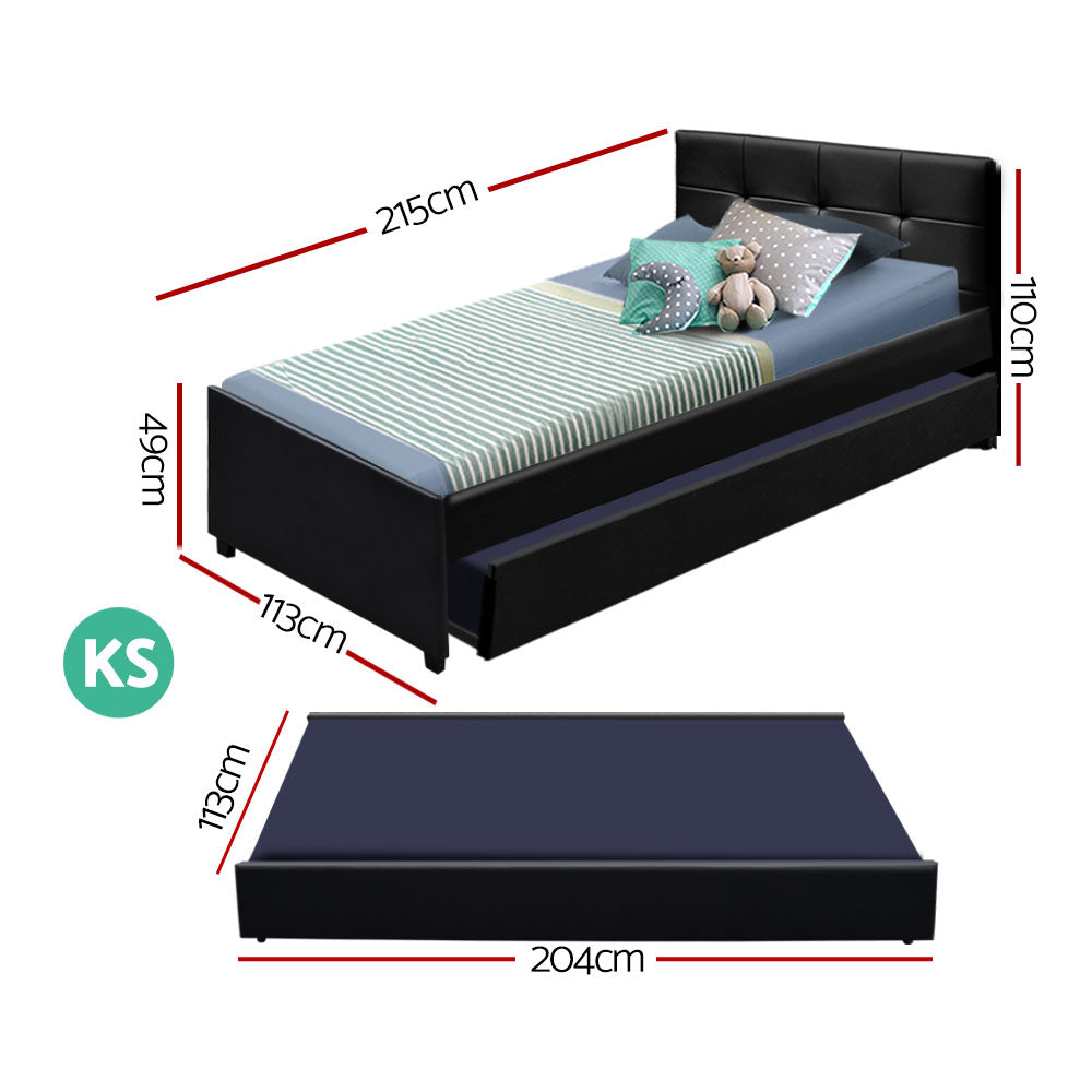 NNEDSZ Artiss Bed Frame King Single Size Trundle Daybed Black-1