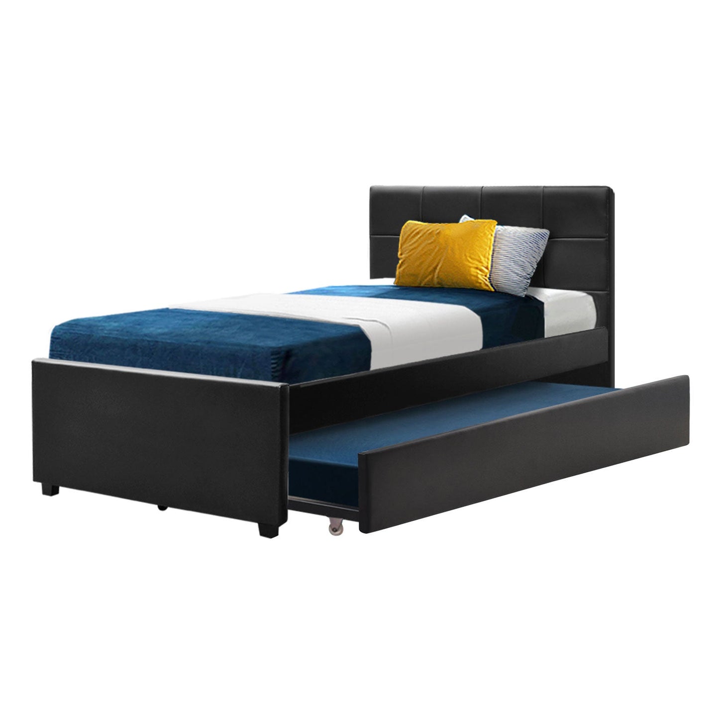 NNEDSZ Artiss Bed Frame King Single Size Trundle Daybed Black-2