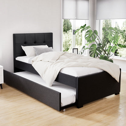 NNEDSZ Artiss Bed Frame King Single Size Trundle Daybed Black-0