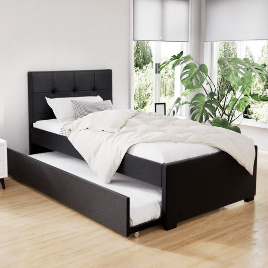 NNEDSZ Artiss Bed Frame King Single Size Trundle Daybed Black-0