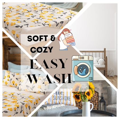 DaDa Bedding Yellow Fleur Golden Orange Floral Ivory Fitted & Flat Bed Sheets Set (18112)-3