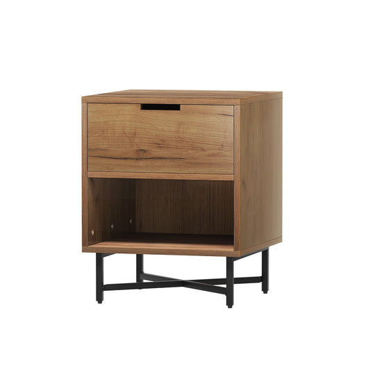NNEDSZ Bedside Table Drawers Shelf Side Nightstand Storage Bedroom Rust Oak-0