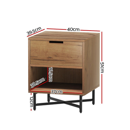 NNEDSZ Bedside Table Drawers Shelf Side Nightstand Storage Bedroom Rust Oak-1