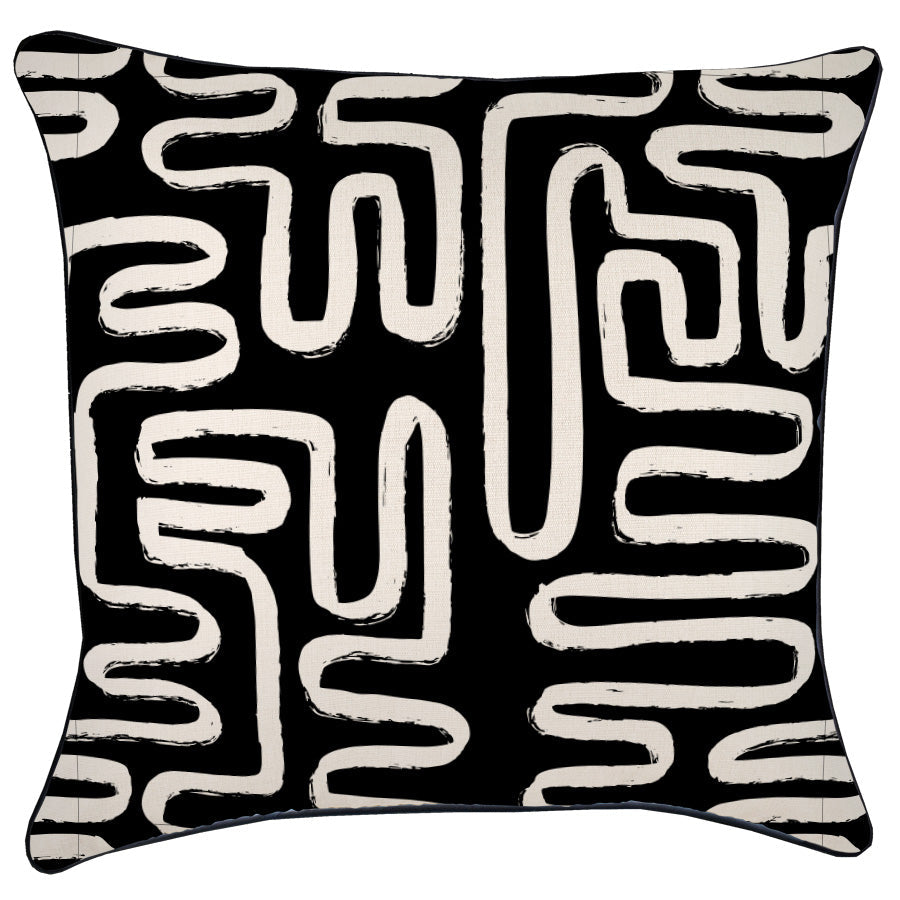 Cushion Cover-With Black Piping-Maze Black-60cm x 60cm-0