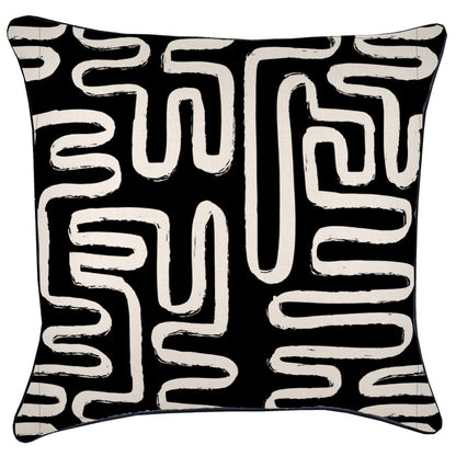 Cushion Cover-With Black Piping-Maze Black-60cm x 60cm-0