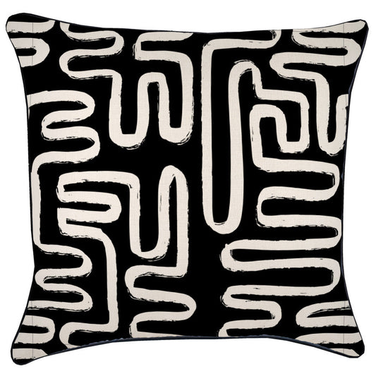 Cushion Cover-With Black Piping-Maze Black-60cm x 60cm-0