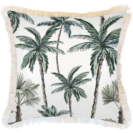 Cushion Cover-Coastal Fringe-Palm Tree Paradise White-60cm x 60cm-0