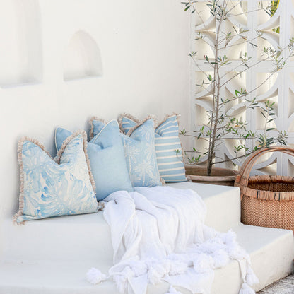 Cushion Cover-Coastal Fringe-Hampton Stripe Pale Blue-60cm x 60cm-1
