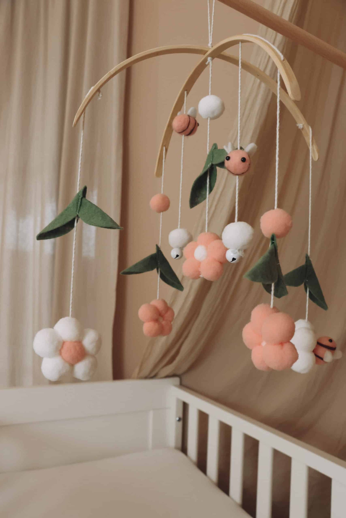 Handmade Pink Bees baby mobile-6