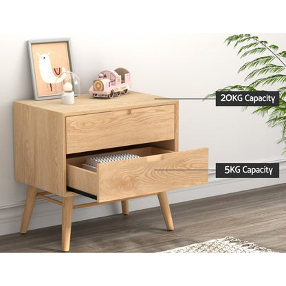NNEDSZ Artiss Bedside Table Drawers Side End Table Storage Cabinet Nightstand Oak GINO-4