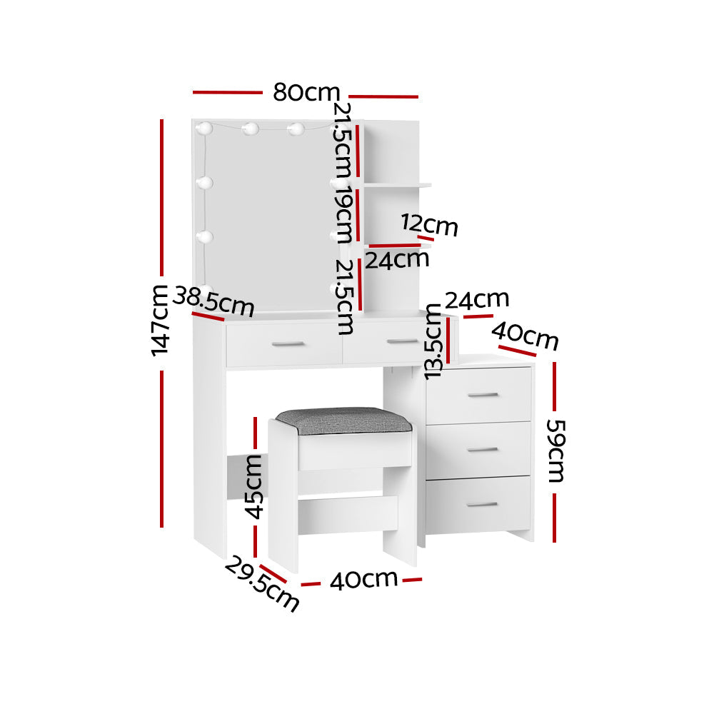 Tocador con Espejo LED y Taburete NNEDSZ