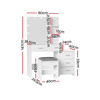 Tocador con Espejo LED y Taburete NNEDSZ