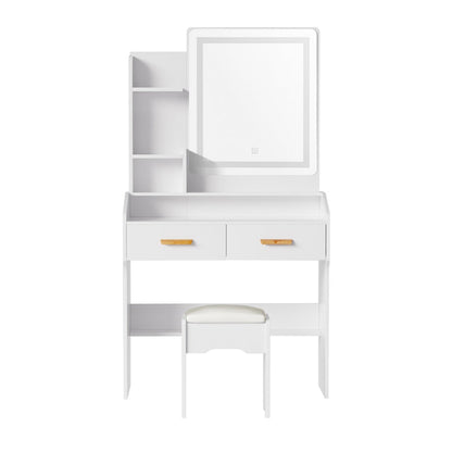 NNEDSZ Dressing Table LED Makeup Mirror Stool Set Vanity Desk White-2