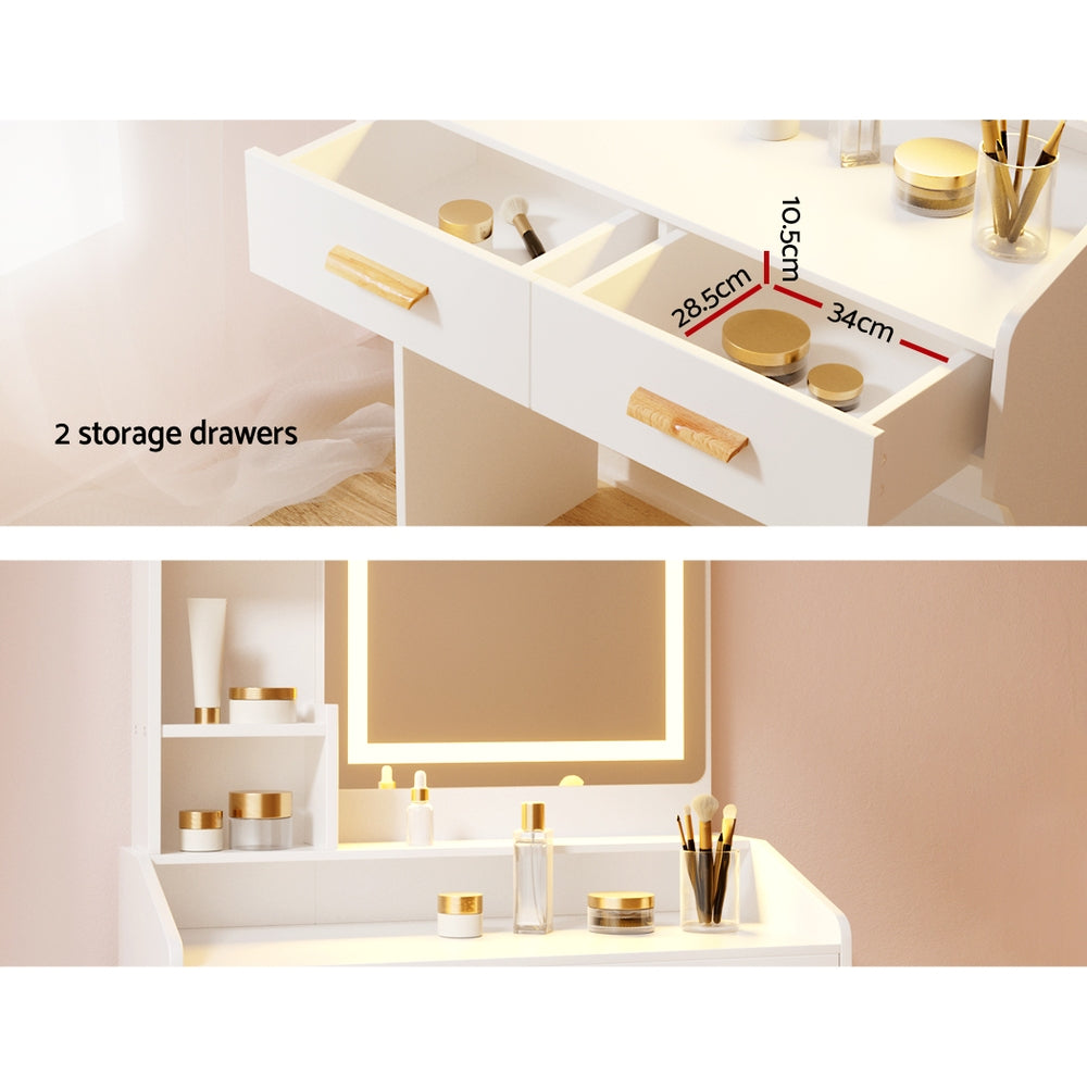 NNEDSZ Dressing Table LED Makeup Mirror Stool Set Vanity Desk White-4