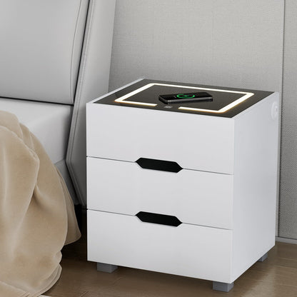 NNEDSZ Artiss Smart Bedside Table 3 Drawers with Wireless Charging Ports LED White ADAD-0