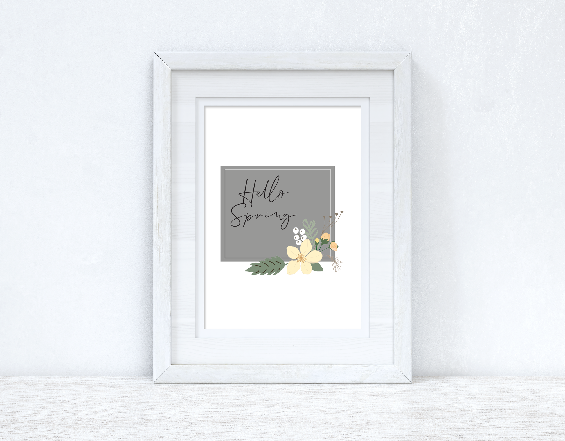Hello Spring Floral Grey Spring Seasonal Wall Home Decor Print-0