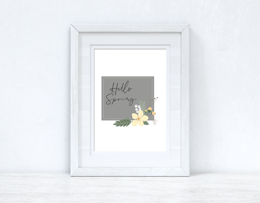 Hello Spring Floral Grey Spring Seasonal Wall Home Decor Print-0