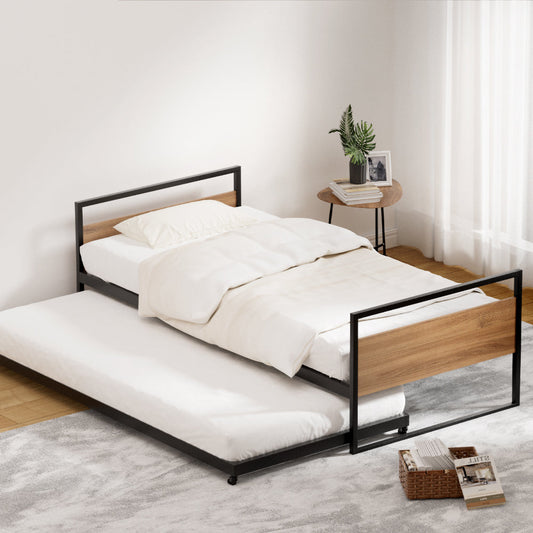NNEDSZ Artiss Bed Frame 2x Single Size Metal Trundle Daybed DEAN-0