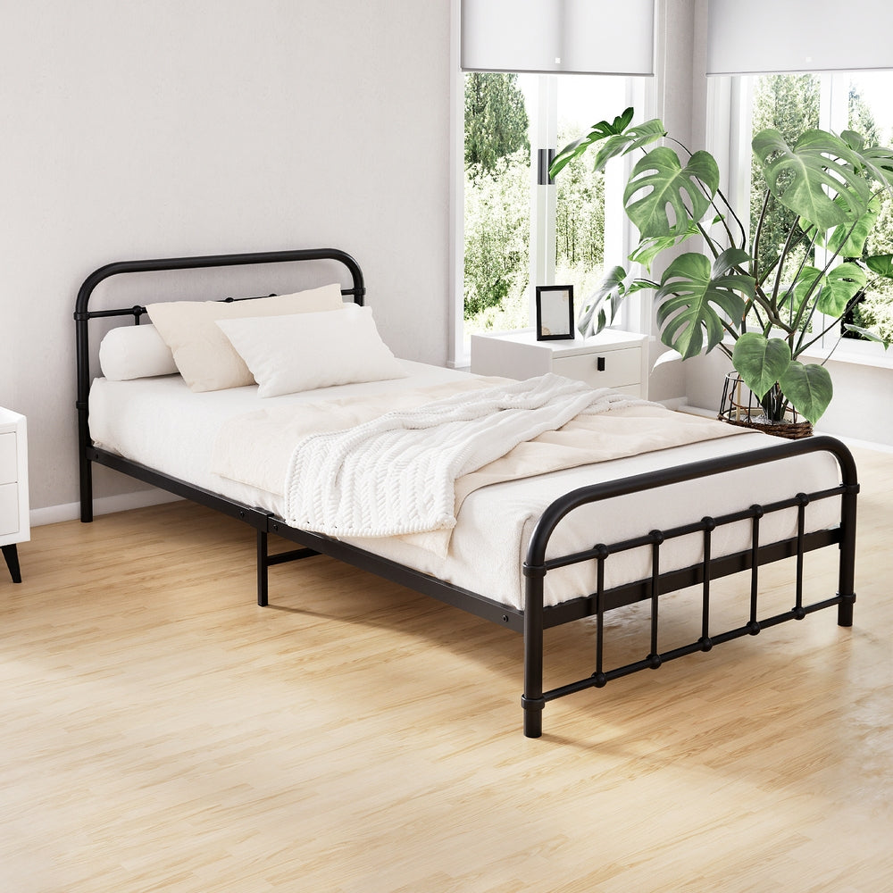 NNEDSZ Artiss Bed Frame Metal Bed Frame LEO - King Single(Black)-0