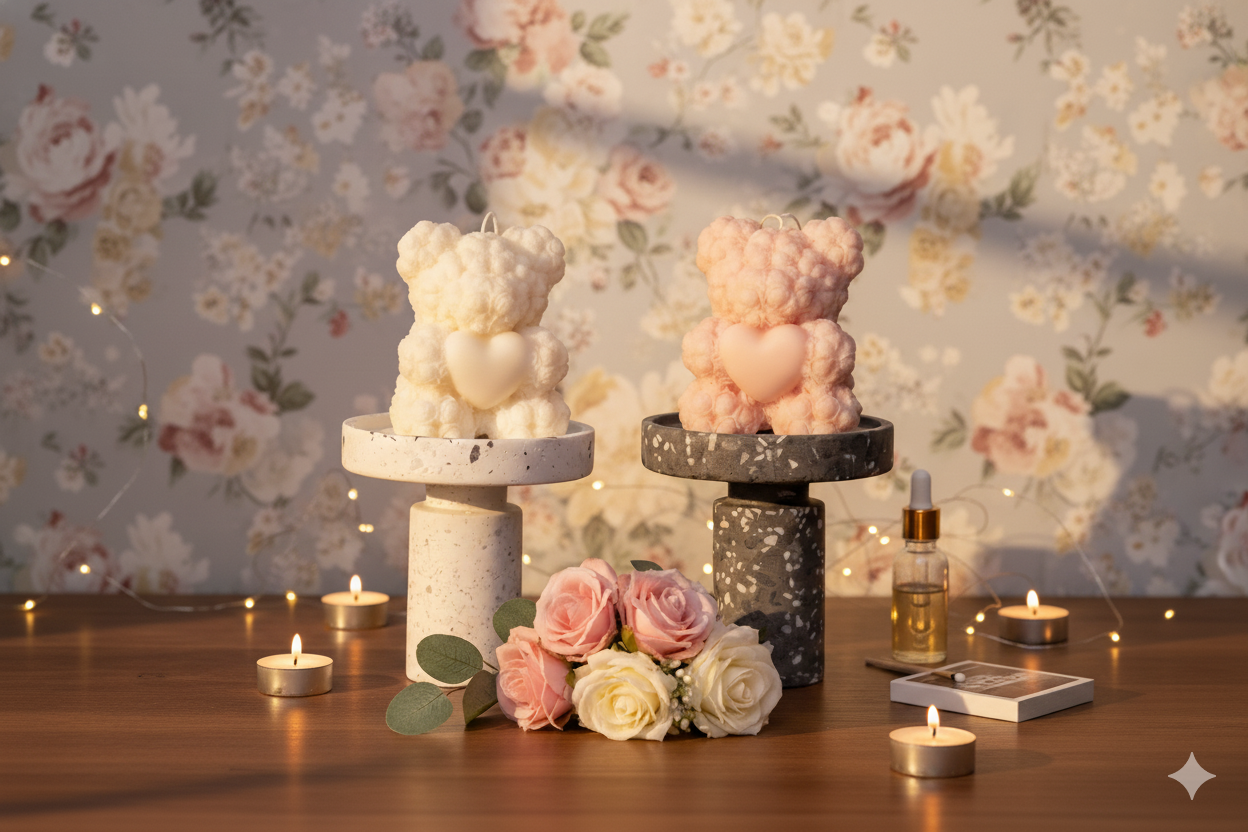 Handmade Rose Bear Candle - Unique Decorative Gift for Home Decor-4