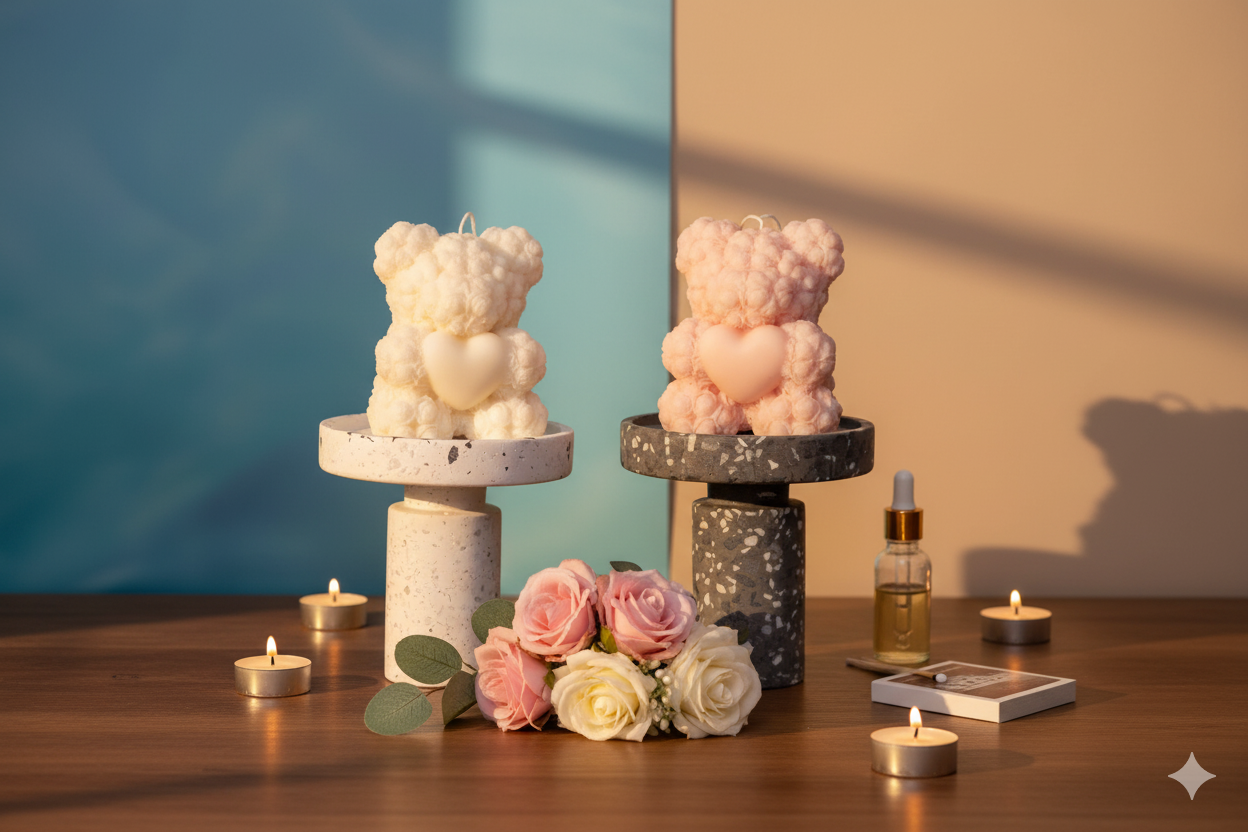 Handmade Rose Bear Candle - Unique Decorative Gift for Home Decor-3