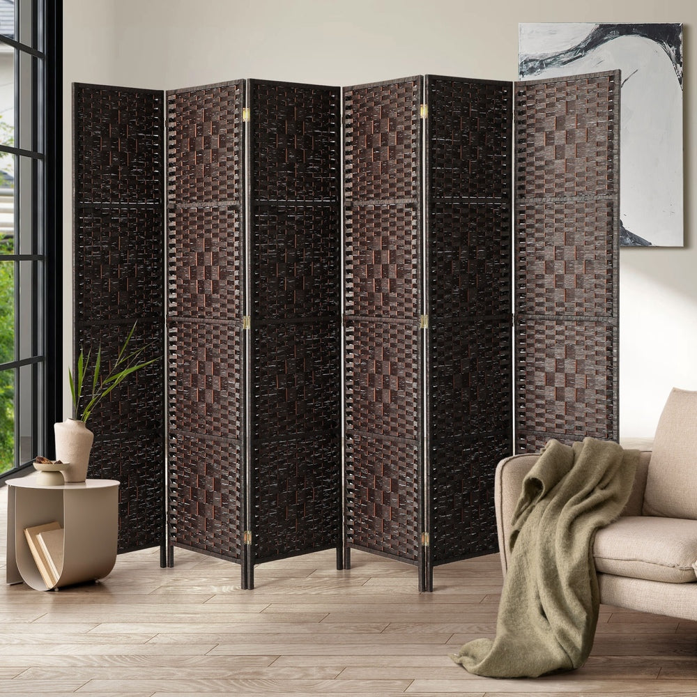 NNEED 6 Panel Room Divider Privacy Screen Brown-3