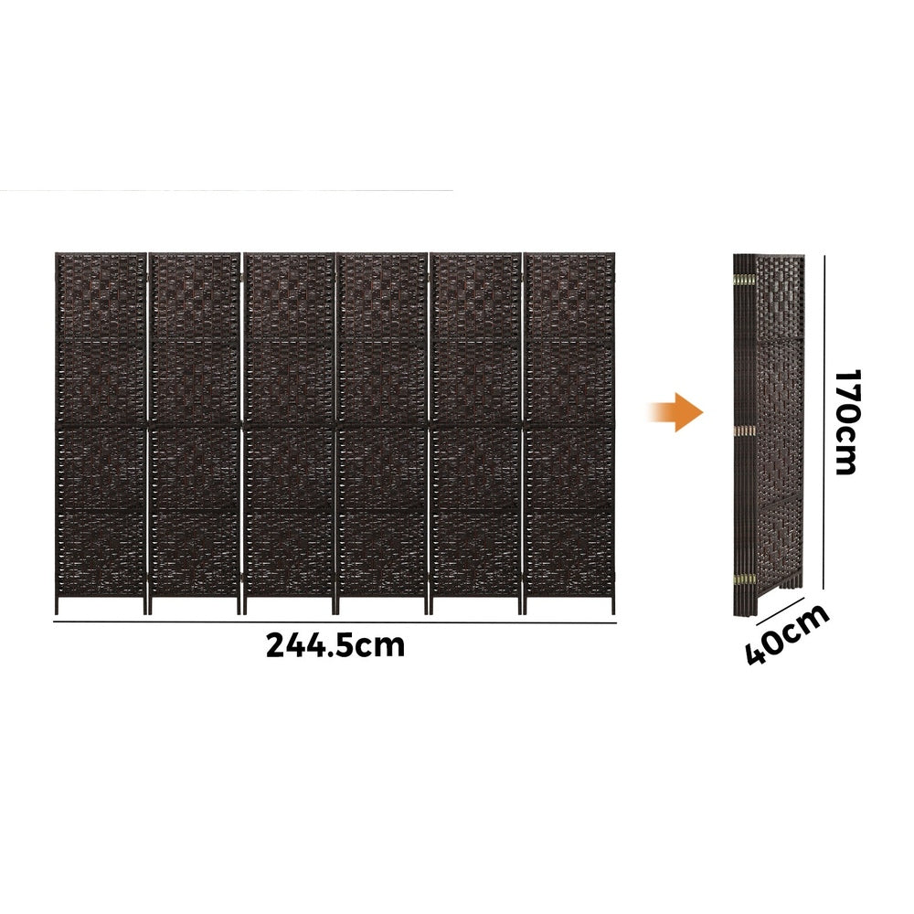 NNEED 6 Panel Room Divider Privacy Screen Brown-1