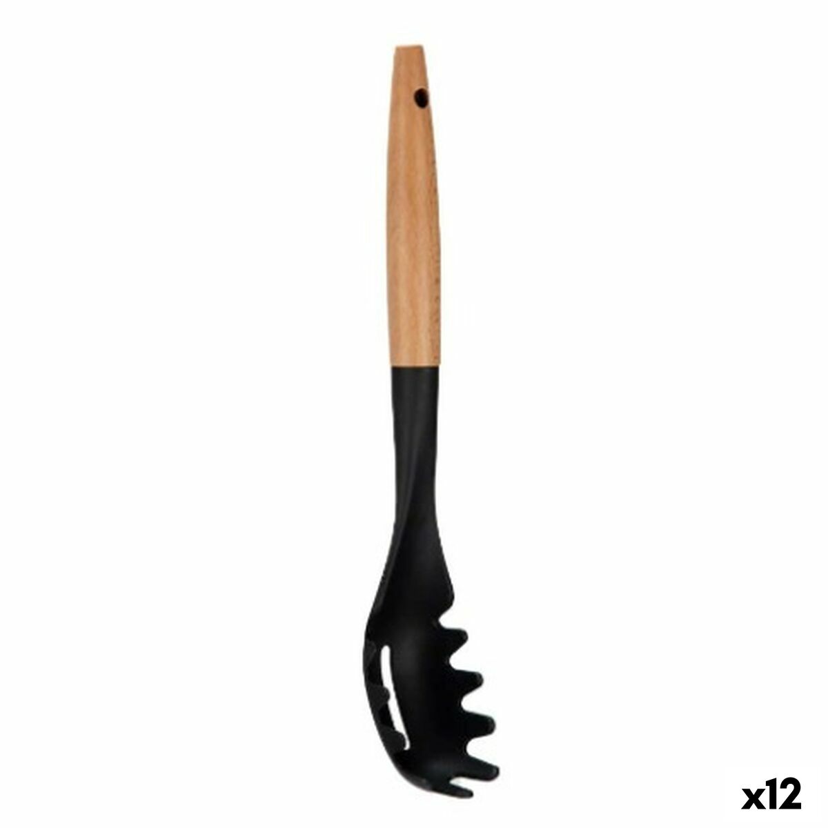 Cuchara para Pasta Kinvara en Madera Natural y Negro — Set de 12 Unidades