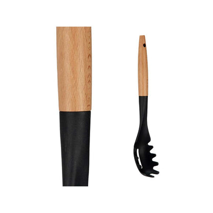 Cuchara para Pasta Kinvara en Madera Natural y Negro — Set de 12 Unidades