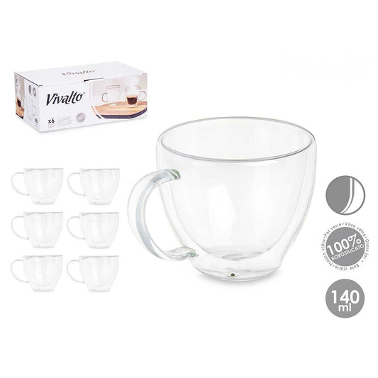 Set 6 Tazas Vivalto – Vidrio Borosilicato Transparente 140 ml