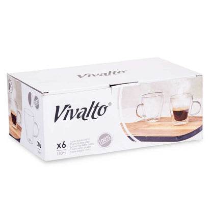 Set 6 Tazas Vivalto – Vidrio Borosilicato Transparente 140 ml