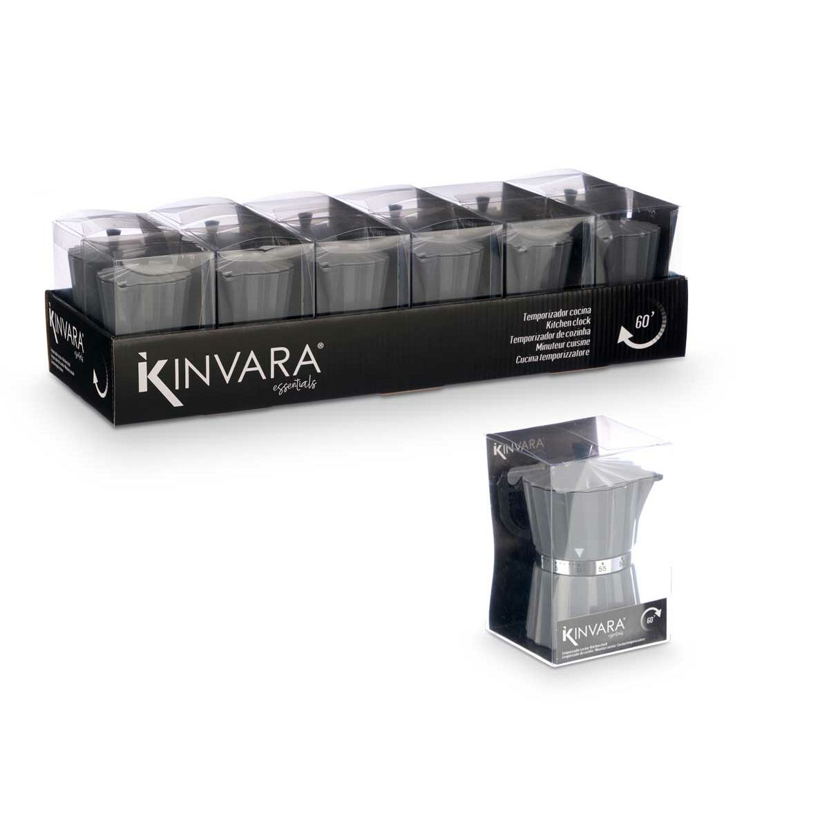 Temporizador de Cocina Kinvara Gris 9 x 10,5 x 6,5 cm (Pack de 12 Unidades)