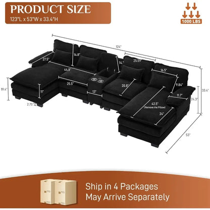 Sofá Modular en U “Cloud” de 124" en Chenilla Suave – Comodidad Absoluta y Diseño Contemporáneo