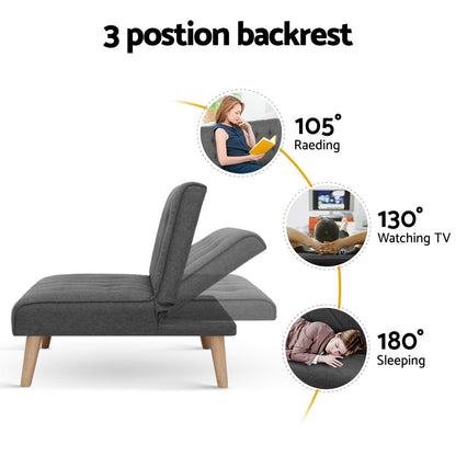 NNEDSZ Artiss 2x Sofa Bed Couch Single Seater Fabric Grey-4