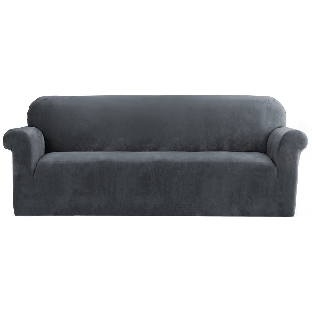 NNEDSZ Artiss Sofa Cover Couch Covers 4 Seater Velvet Grey-0