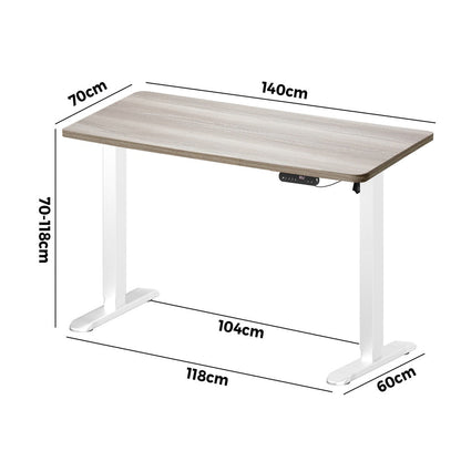 Escritorio Eléctrico NNEED – Motor Único, Blanco y Gris‑Roble, 140 cm