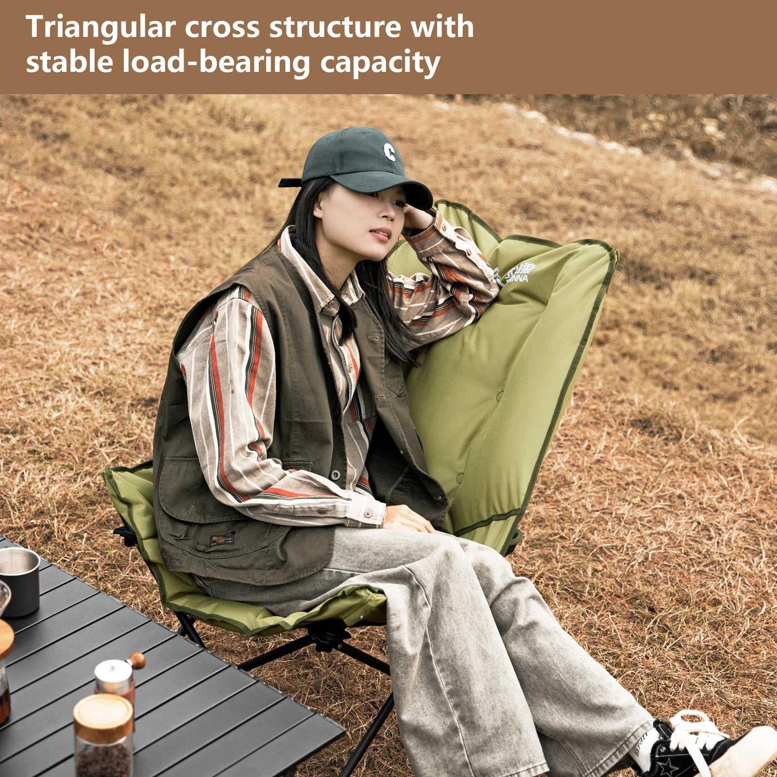 NNEOBA High-Back Moon Chair with Hollow Cotton Padding Green-3