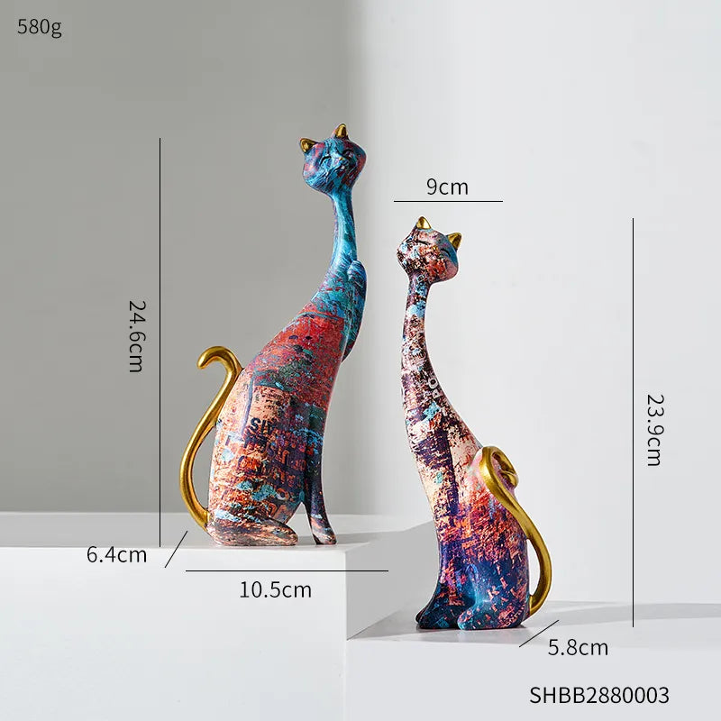 NNEOBA European Style 2pcs Oil Painting Cat Statues Animal Modern Sculpture Room Decoration Accessories Sculptures for Home Design Gift-5