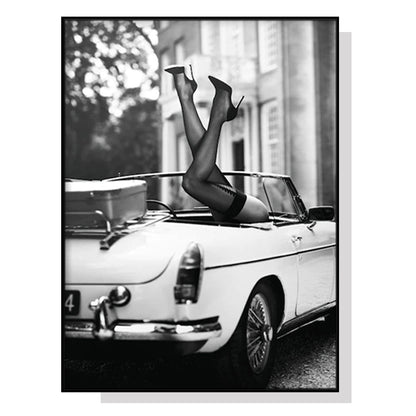 NNEDSZ Wall Art 80cmx120cm High Heels in Classic Car Black Frame Canvas-0