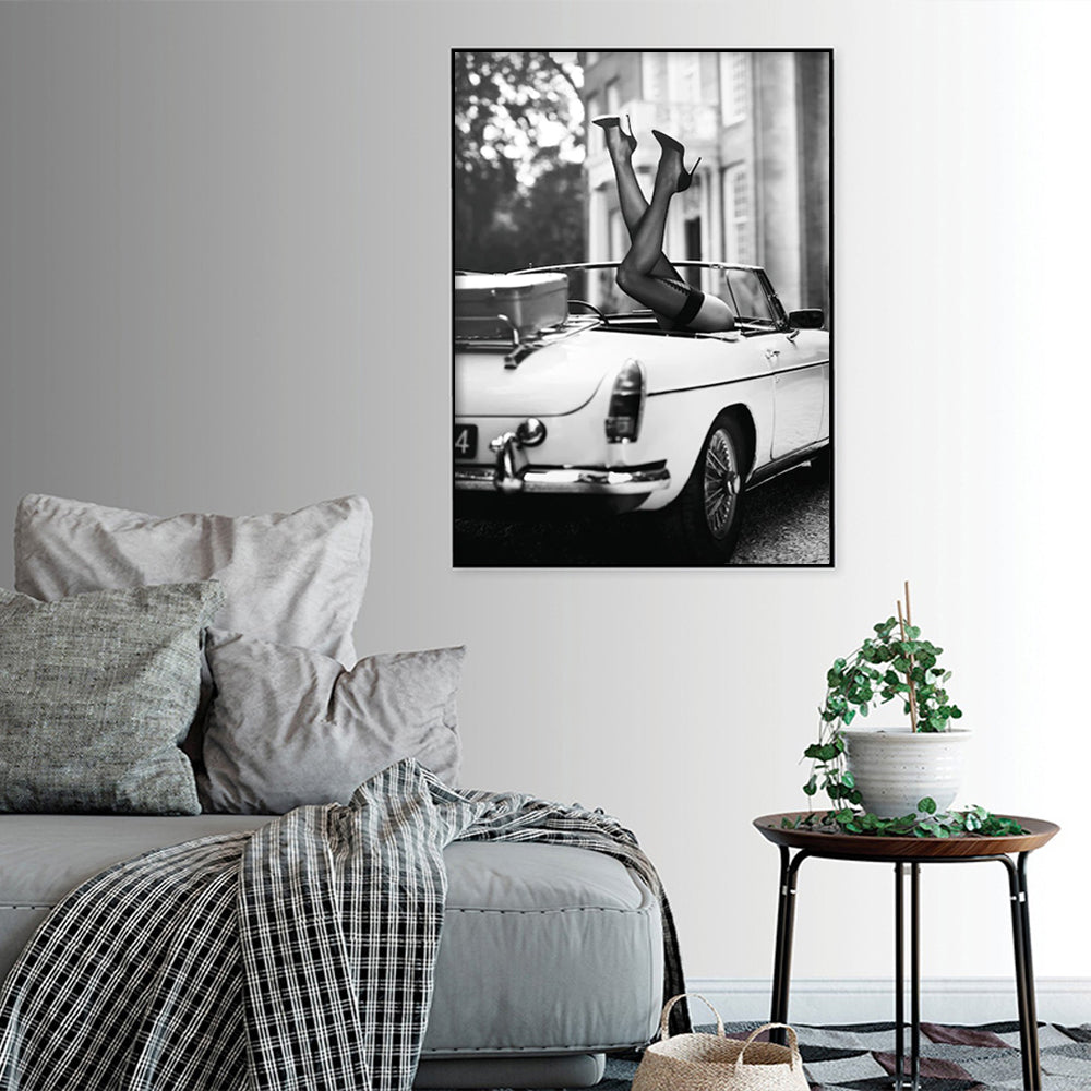 NNEDSZ Wall Art 80cmx120cm High Heels in Classic Car Black Frame Canvas-2