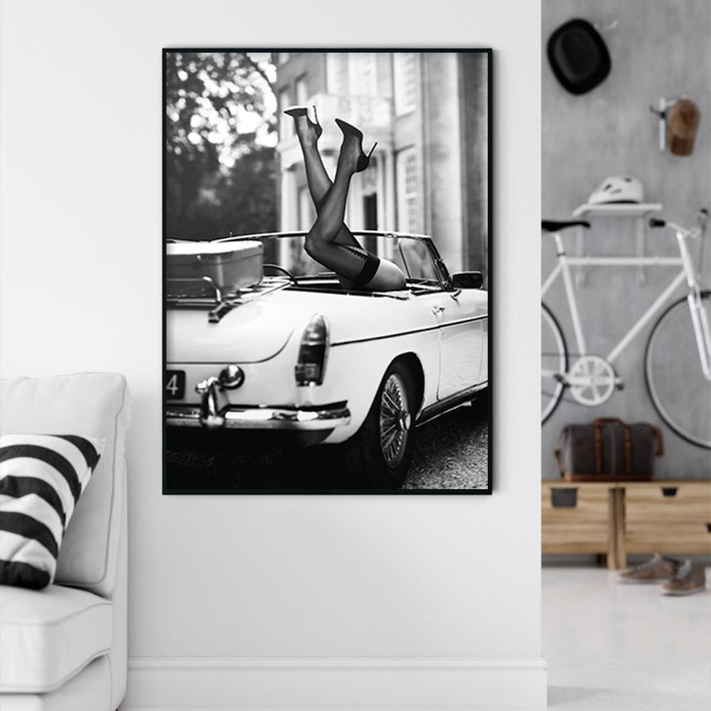 NNEDSZ Wall Art 80cmx120cm High Heels in Classic Car Black Frame Canvas-3
