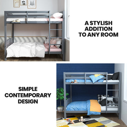 Diseño 2 en 1 de Pino Macizo Convertible en Dos Camas Individuales, Color Gris