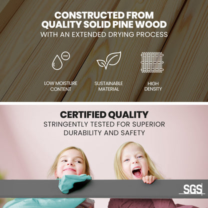 Diseño 2 en 1 de Pino Macizo Convertible en Dos Camas Individuales, Color Gris