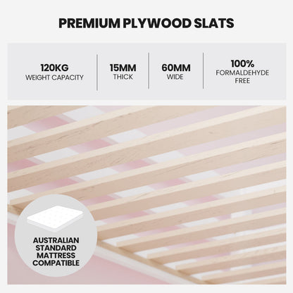 NNEDSZ Kingston Slumber Wooden Kids Single Loft Bed Frame - Hiding Space Underneath with Interchangeable Pink and Blue Curtains-3