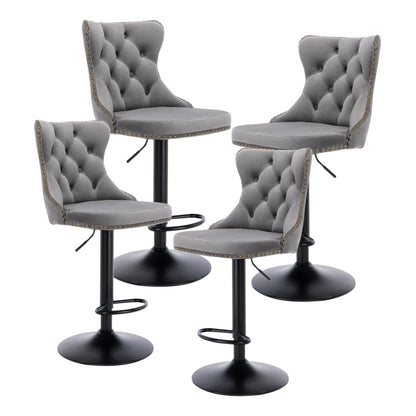 NNEDSZ 4x Height Adjustable Swivel Bar Stool Velvet Nailhead Barstool with Footrest-0